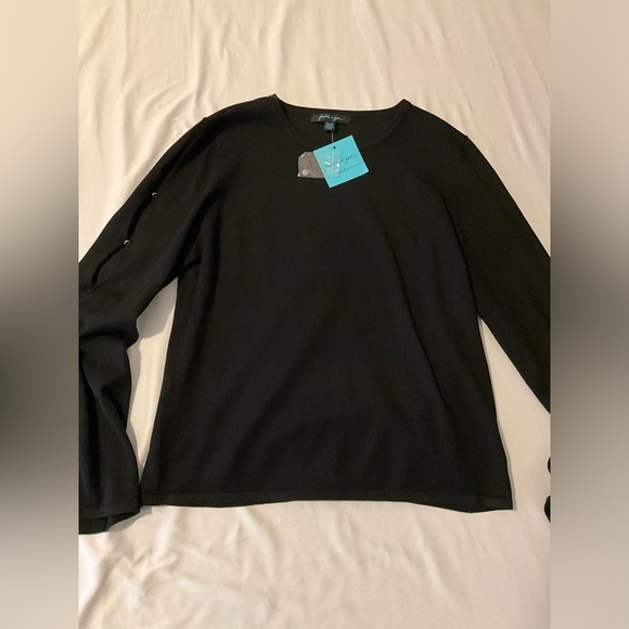 Faith + Zoe NWT size xl lightweight black sweater-sleeves openings w/silver - Picture 9 of 11